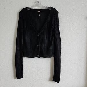 NEW - FREE PEOPLE Game On Cardigan Sweater Cropped Layer Size Medium Black